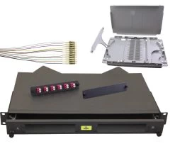 1RU Complete Rodent Proof Sliding Fibre Enclosure Kit With Splice Cassette, Pigtails And 12 OM4 LC Connectors