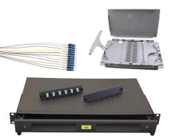 1RU Complete Sliding Fibre Enclosure Kit With Splice Cassette, Pigtails And 12 OS2 LC Connectors