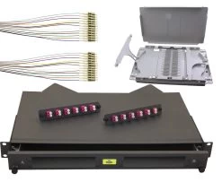 1RU Complete Rodent Proof Sliding Fibre Enclosure Kit With Splice Cassette, Pigtails And 24 OM4 LC Connectors