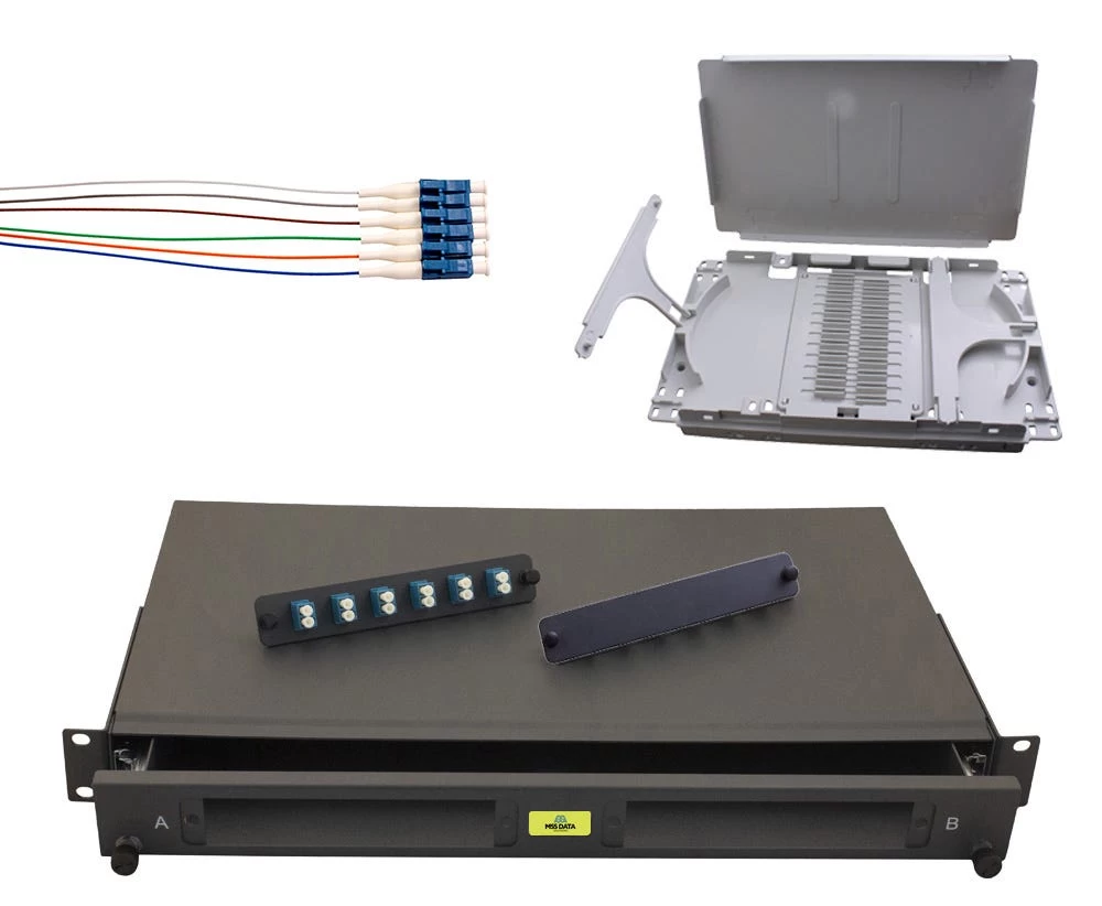 1RU Complete Sliding Fibre Enclosure Kit With Splice Cassette, Pigtails And 6 OS2 LC Connectors 3 1RU Complete Sliding Fibre Enclosure Kit With Splice Cassette, Pigtails And 6 OS2 LC Connectors