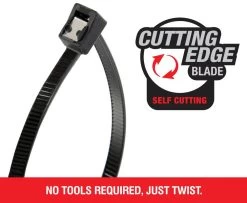 CABLE TIE 280 X 4.3MM SELF CUTTING BLK 15 CABLE TIE 280 X 4.3MM SELF CUTTING BLK -Cable Tool Store CT290BK 50SC Primary