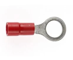 PRE-INSULATED RING TERMINAL (0.5-1.6MM CABLE) RED 6MM STUD DOUBLE GRIP