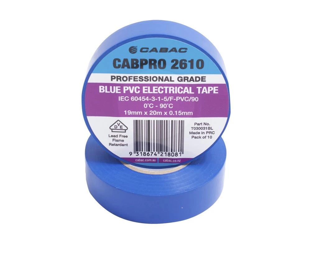 CABPRO PVC Electrical Tape 2610 - Blue 19mm X 20m 3 CABPRO PVC Electrical Tape 2610 - Blue 19mm X 20m