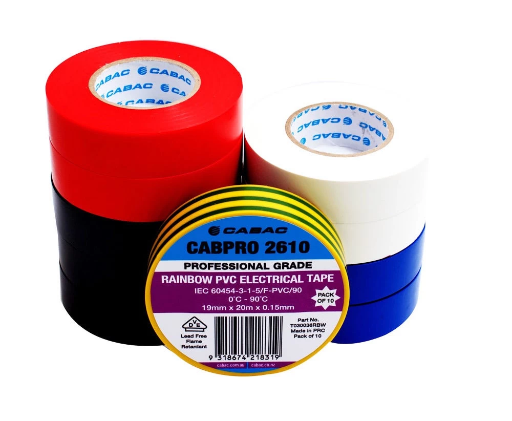 CABPRO PVC Electrical Tape 2610 - Rainbow 20m 10PAC 3 CABPRO PVC Electrical Tape 2610 - Rainbow 20m 10PAC